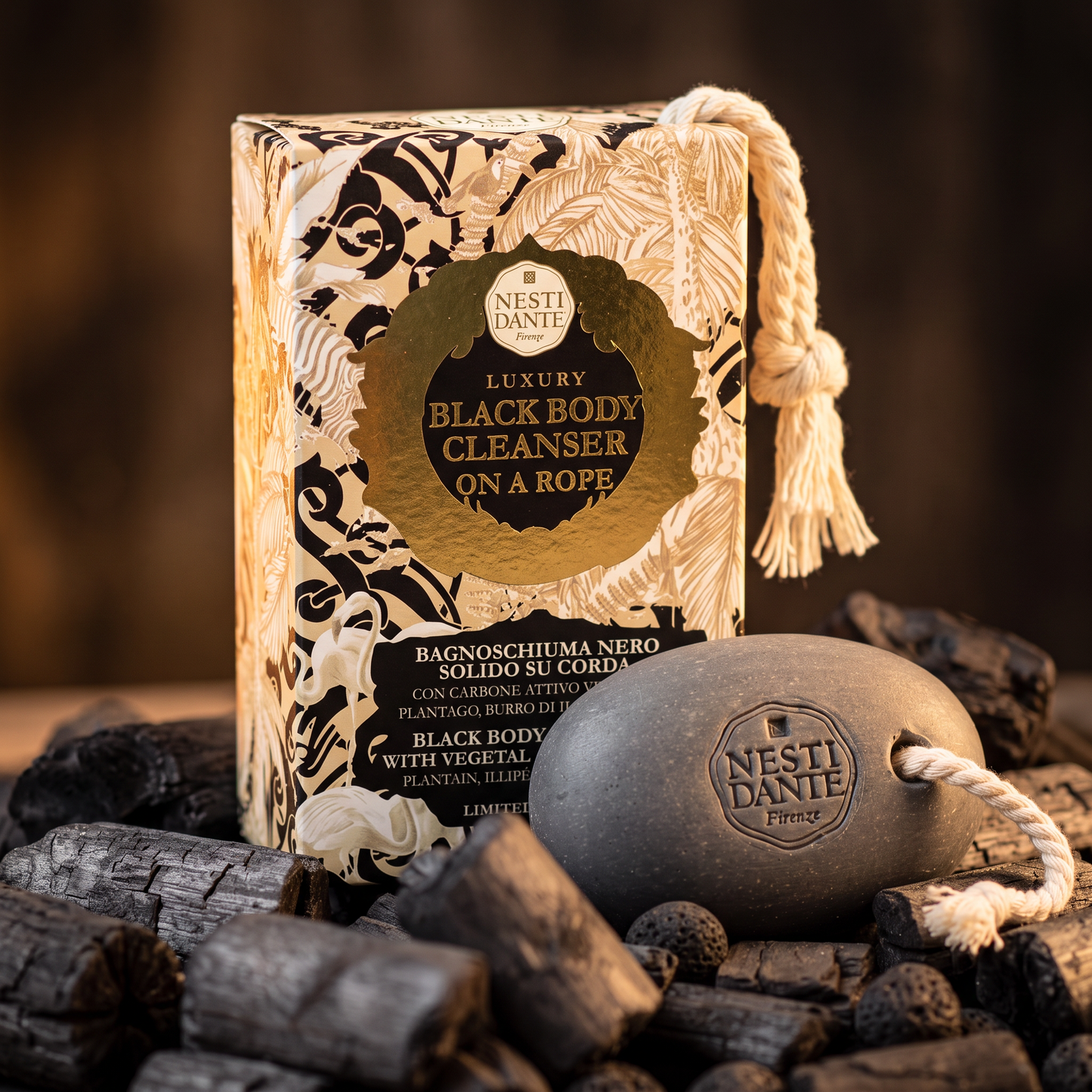 Nesti Dante Luxury Black Body Cleanser Soap in a Rope 150g | Active Carbon Detox Cleanser