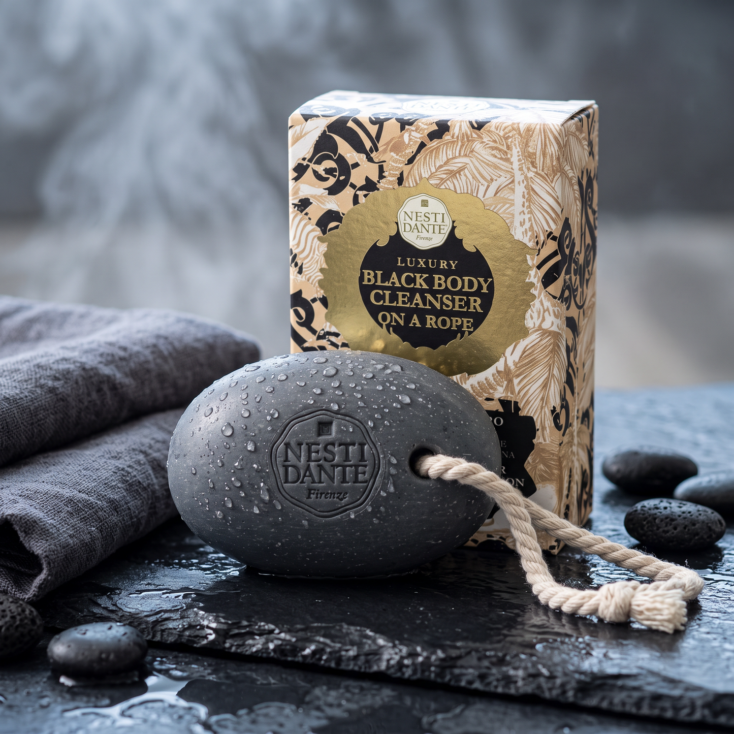 Nesti Dante Luxury Black Body Cleanser Soap in a Rope 150g | Active Carbon Detox Cleanser