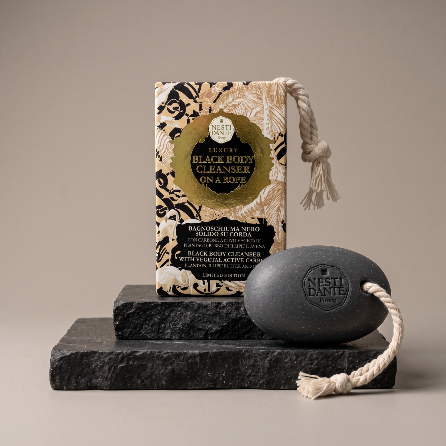 Nesti Dante Luxury Black Body Cleanser Soap in a Rope 150g | Active Carbon Detox Cleanser