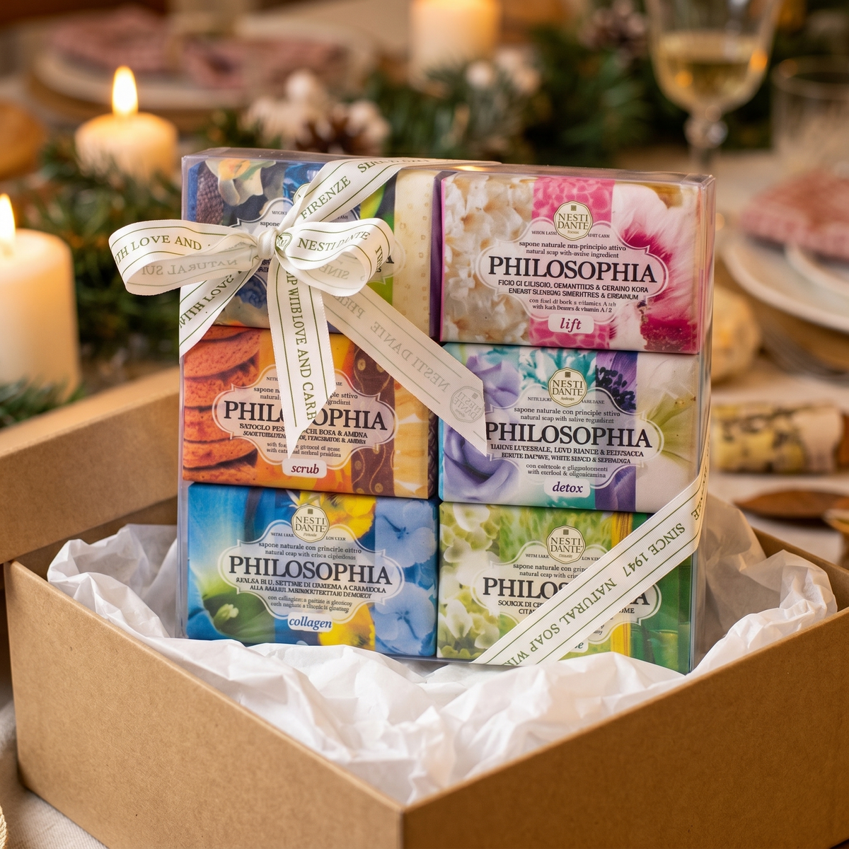 Nesti Dante Philosophia Gift Set 6x150g | Collagen, Cream & Pearls, Detox, Lift, Scrub, Breeze