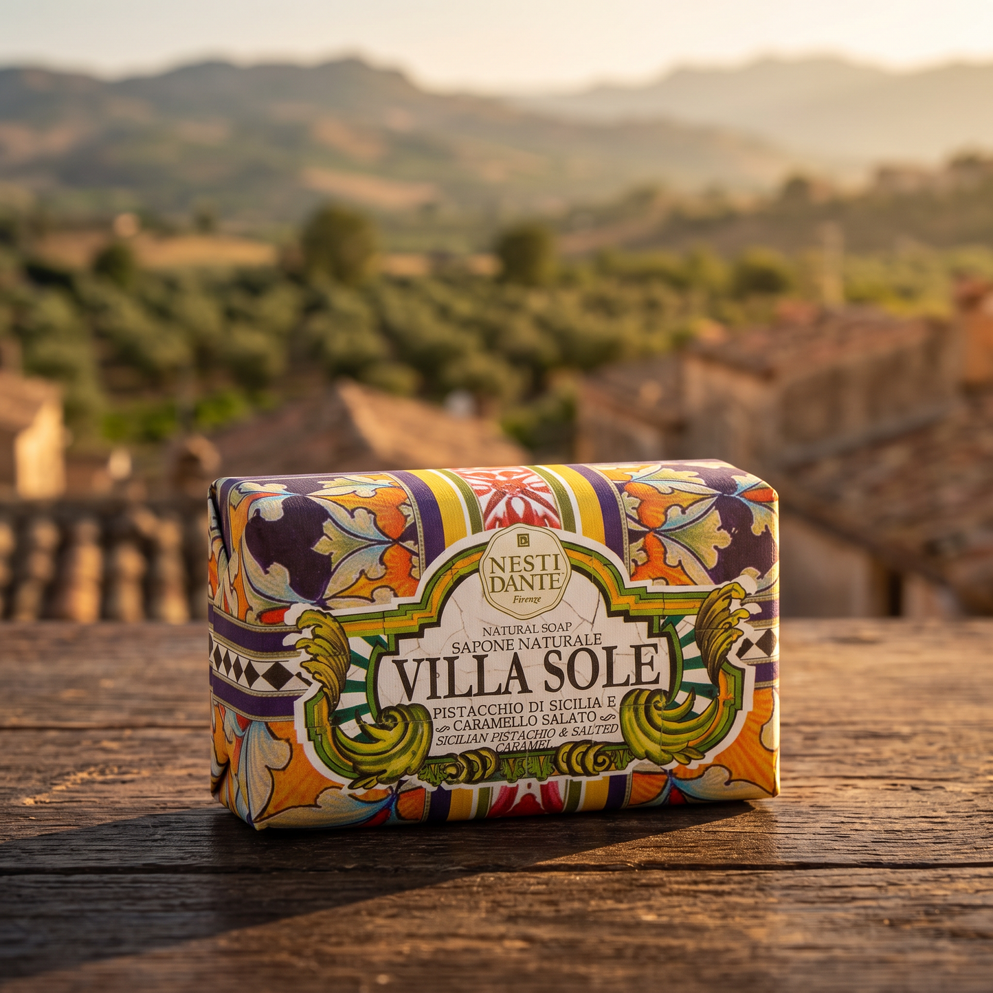 Nesti Dante Villa Sole Sicilian Pistachio & Salted Caramel Natural Soap Bar 250g – From Sicily, Vegetable Base, Handcrafted Italian Luxury Soap, Made in Florence Italy
