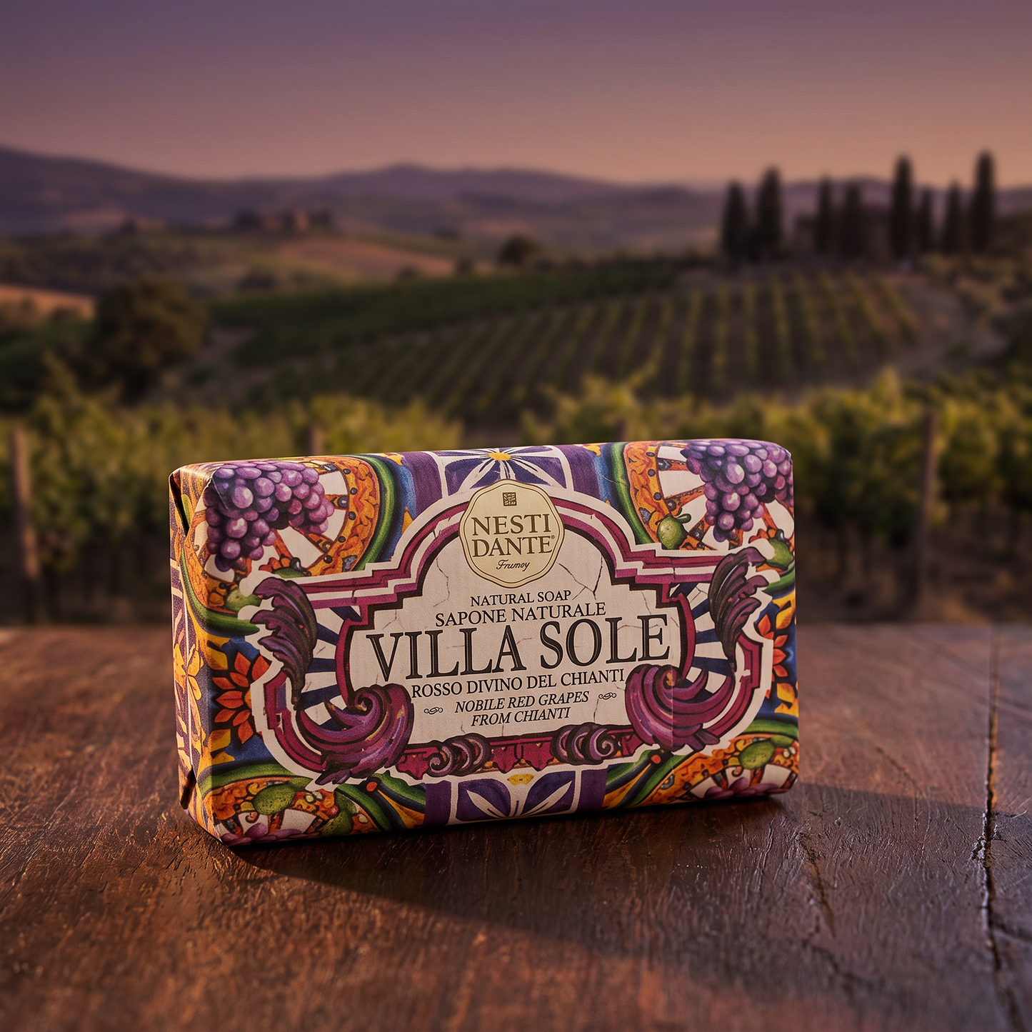 Nesti Dante Villa Sole Divine Grape Natural Soap Bar 250g – Chianti Grape Extract, Vegetable Base, Handcrafted Italian Luxury Soap, Made in Florence Italy