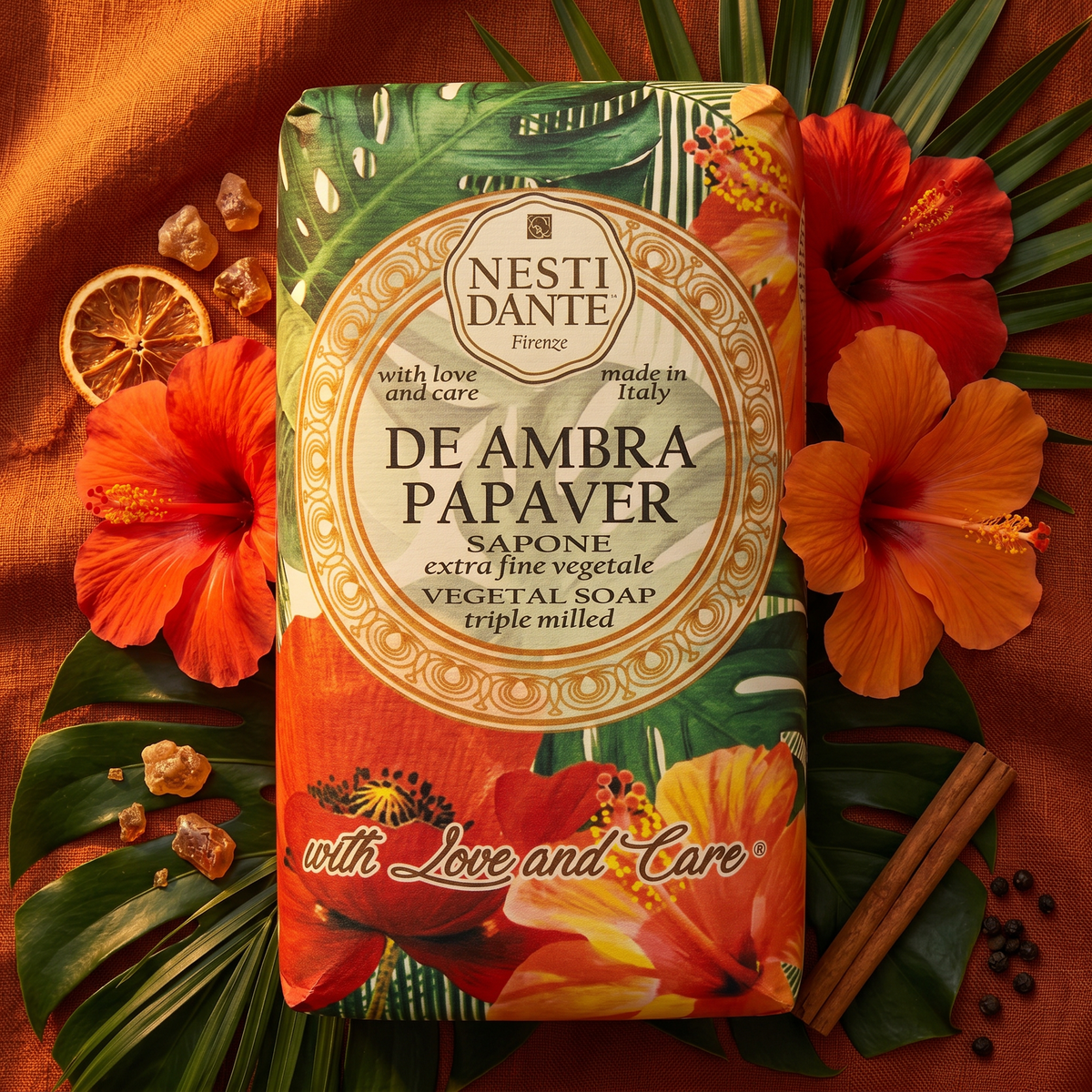 Nesti Dante De Ambra Papaver Soap 250g | Warm Amber & Poppy