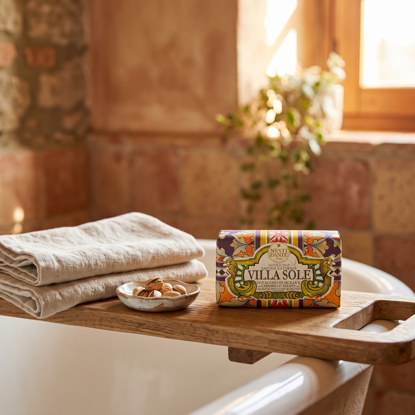 Nesti Dante Villa Sole Sicilian Pistachio & Salted Caramel Natural Soap Bar 250g – From Sicily, Vegetable Base, Handcrafted Italian Luxury Soap, Made in Florence Italy