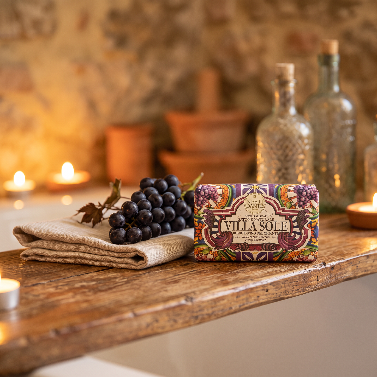 Nesti Dante Villa Sole Divine Grape Natural Soap Bar 250g – Chianti Grape Extract, Vegetable Base, Handcrafted Italian Luxury Soap, Made in Florence Italy
